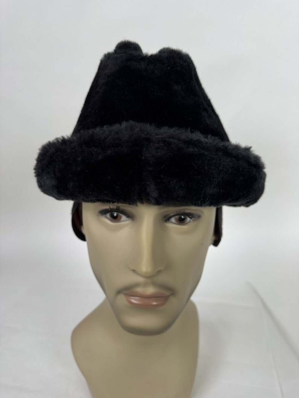 Vintage Black Faux Fur Hat With Quilted Lining Medium Made In USA